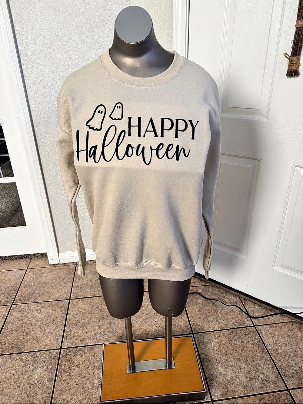 Happy Halloween Graphic Sweatshirt in Cream handmade New